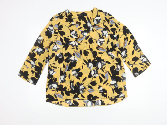 M&Co Women's Yellow Floral 3/4 Sleeve Top, Size 14