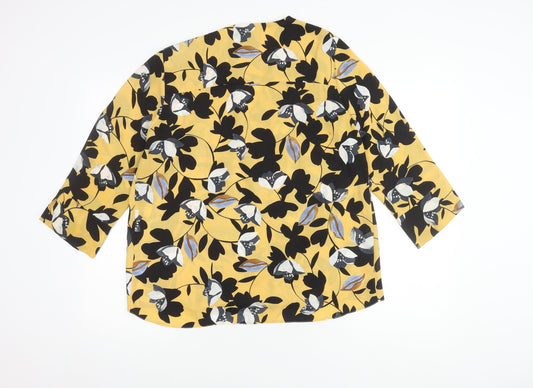 M&Co Women's Yellow Floral 3/4 Sleeve Top, Size 14