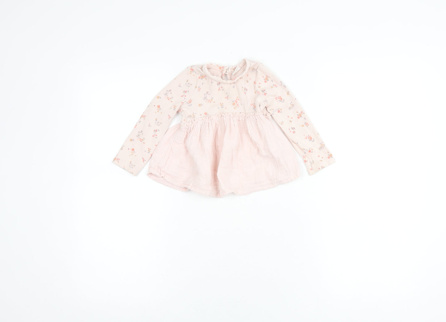 Next Girls Pink Floral Blouse Long Sleeve 12-18 Months