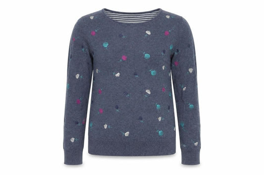 Knitted for Ewe Girls Blue Embroidered Pullover Jumper 12Y
