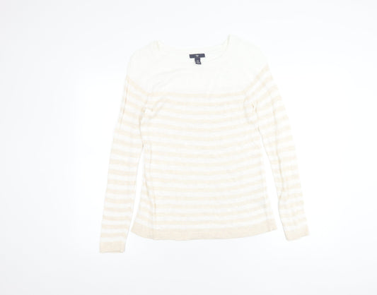 Gap Women Beige Striped Pullover Jumper XS