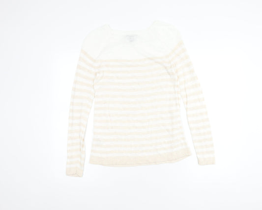 Gap Women Beige Striped Pullover Jumper XS