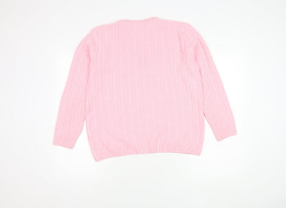 Beaumonde Women's Pink Cable Knit Pullover Jumper L/XL