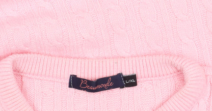 Beaumonde Women's Pink Cable Knit Pullover Jumper L/XL