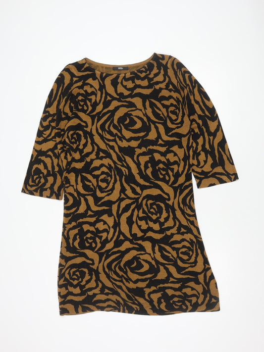 Marks and Spencer Women's Brown Floral Dress, Size 14