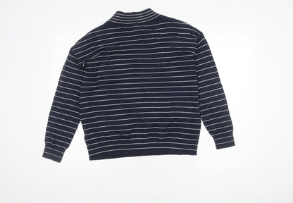 Marks and Spencer Men's Blue Striped V-Neck Jumper - S