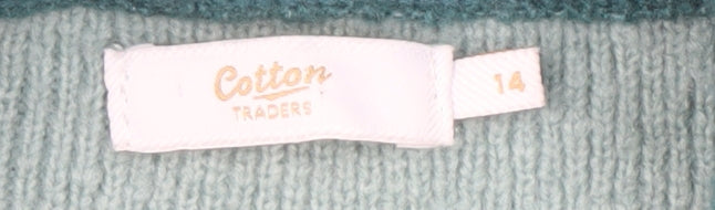 Womens UK Size 14 Cotton Traders Green Pullover Jumper