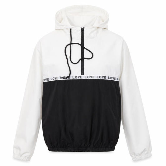 Zaful Women's White/Black Hooded Windbreaker S