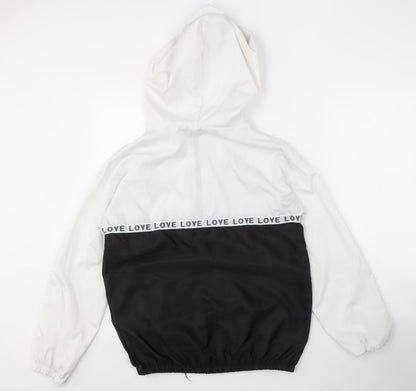 Zaful Women's White/Black Hooded Windbreaker S