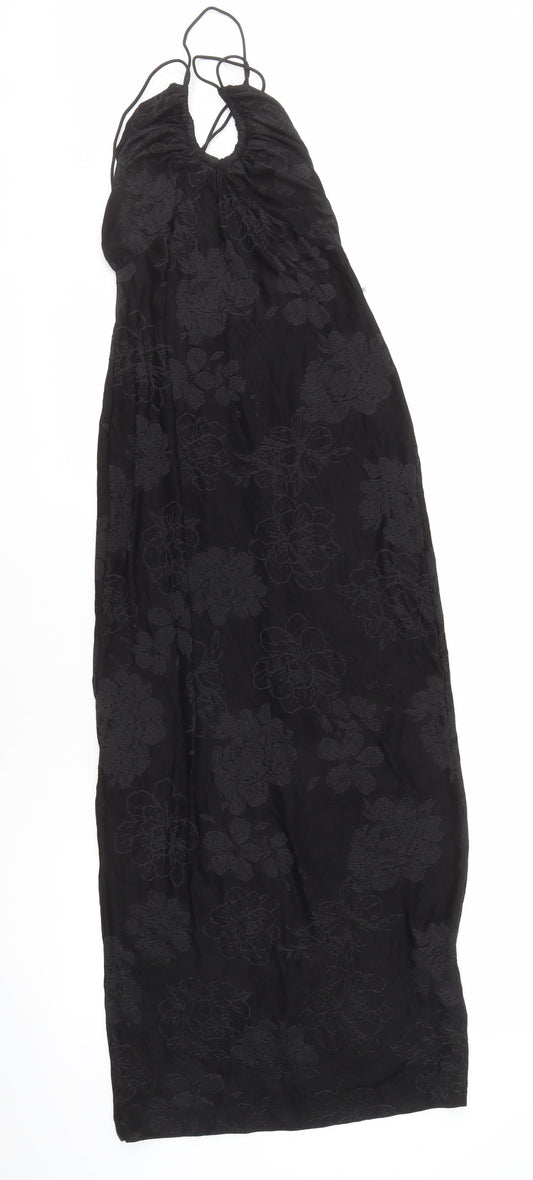 Zara Women's Black Long Floral Halter Dress, Size S