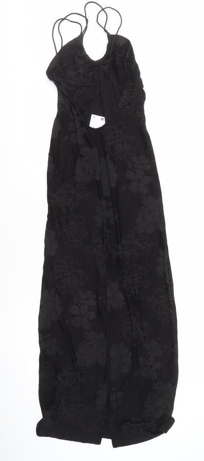 Zara Women's Black Long Floral Halter Dress, Size S