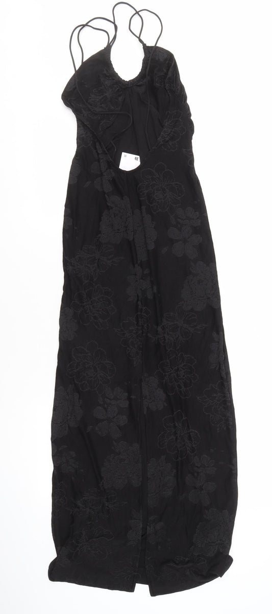 Zara Women's Black Long Floral Halter Dress, Size S