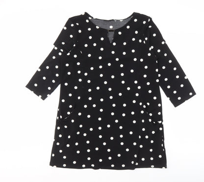 Wallis Women's Black Polka Dot Dress, Size 12, 3/4 Sleeve
