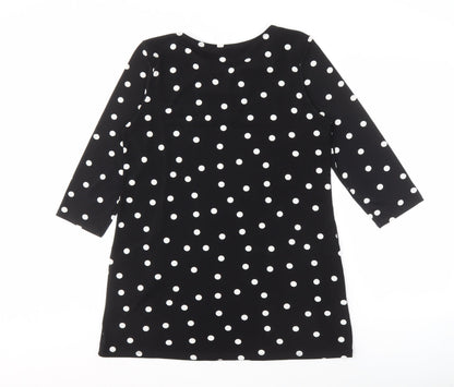 Wallis Women's Black Polka Dot Dress, Size 12, 3/4 Sleeve