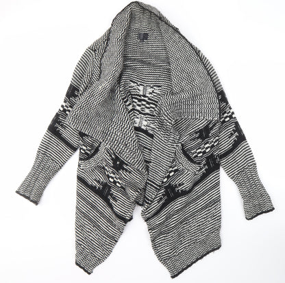 Retrap Women's Black Geometric Open Front Cardigan Size 12