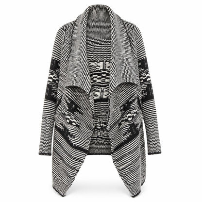 Retrap Women's Black Geometric Open Front Cardigan Size 12