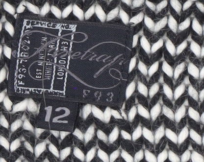 Retrap Women's Black Geometric Open Front Cardigan Size 12