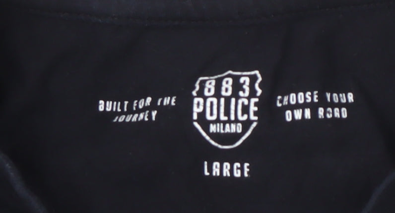 Police Men's Black Embroidered T-Shirt Large