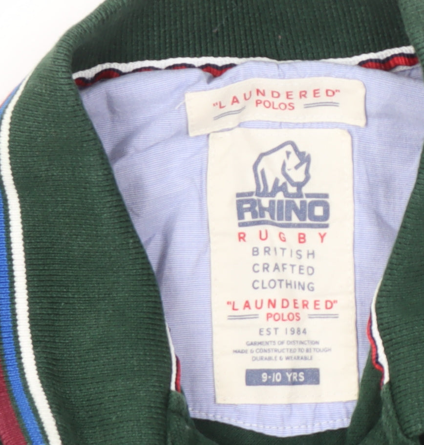 Rhino Rugby Boys Green Polo Shirt 9-10 Years Cotton Logo