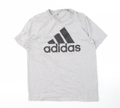 Adidas Men's Grey Logo Sports T-Shirt, Size L, All Seasons
