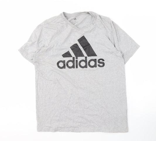 Adidas Men's Grey Logo Sports T-Shirt, Size L, All Seasons