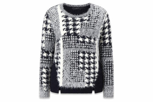 Front view of Oui Women's Geometric jumper, size 14, Black/White