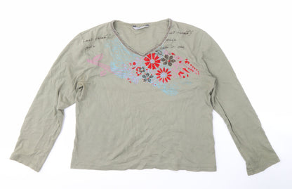Harmony Women's Green Floral V-Neck T-Shirt XL