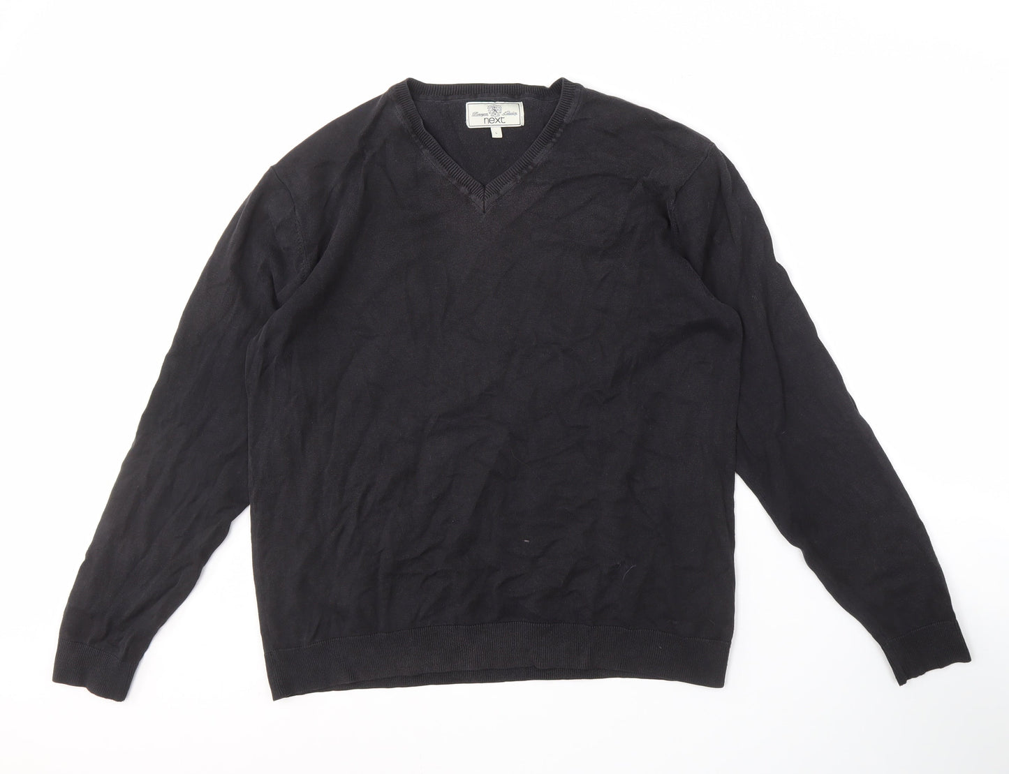 Next Men's Black Cotton V-Neck Pullover Jumper - L