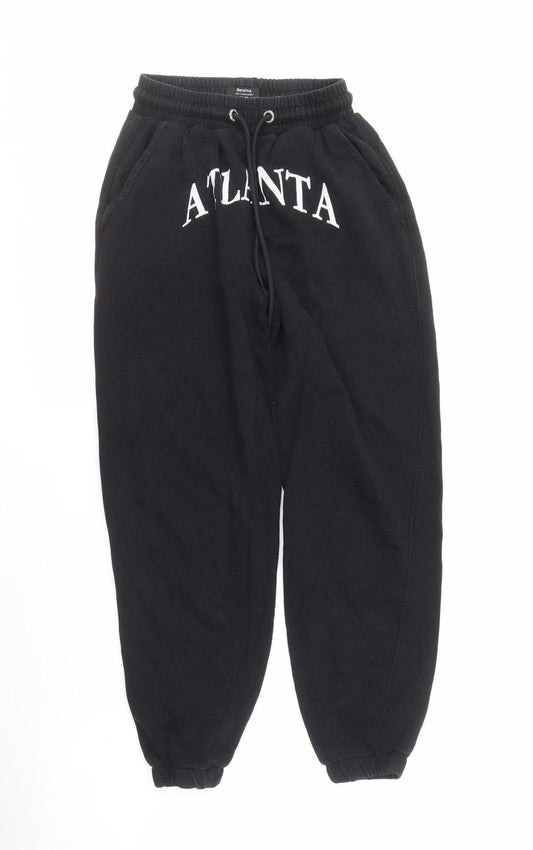 Bershka Black Women's Jogger Trousers XS, Elastic Waist