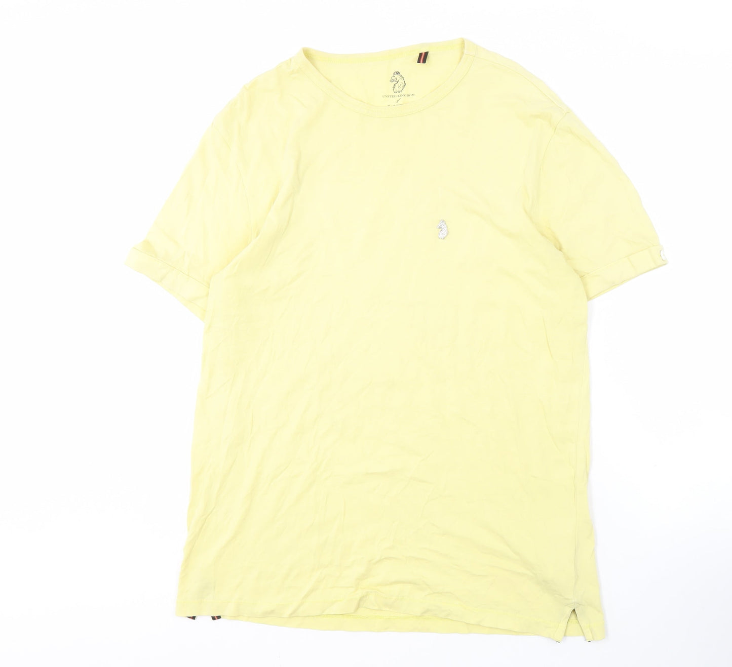 Luke Men's Yellow Crew Neck T-Shirt, Size L, Logo Accent