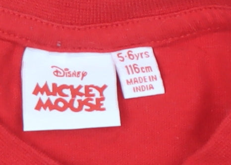 Disney Boys Red Mickey Mouse T-Shirt, 5-6 Years, Casual Cotton