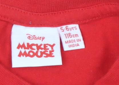 Disney Boys Red Mickey Mouse T-Shirt, 5-6 Years, Casual Cotton