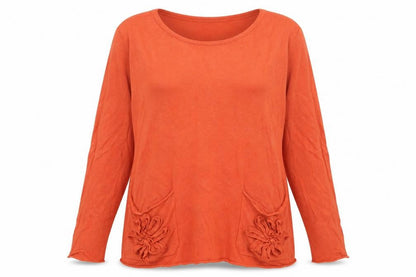 Front view of The Masai Women's Orange Scoop Neck Pullover S