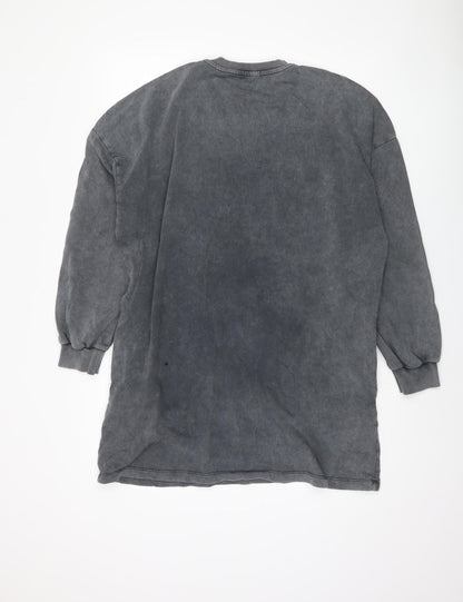 Stradivarius Women's Grey Cotton Pullover Sweatshirt, M