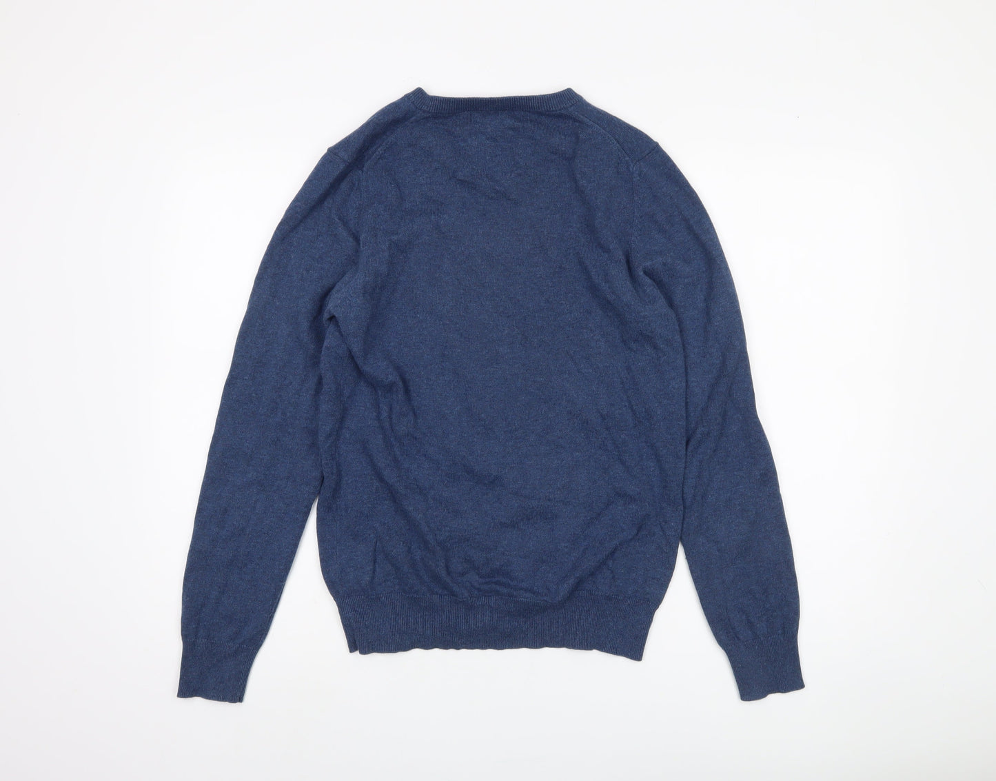 Marks and Spencer Men's Blue V-Neck Cotton Jumper, Size S