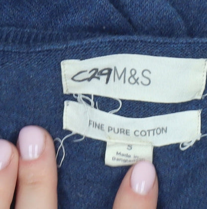 Marks and Spencer Men's Blue V-Neck Cotton Jumper, Size S