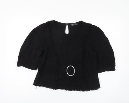 Zara Women's Black 3/4 Sleeve Buckle Blouse Size M