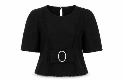Zara Women's Black 3/4 Sleeve Buckle Blouse Size M