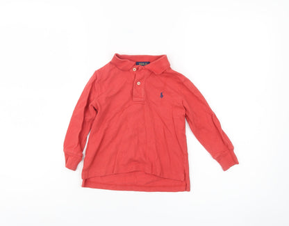 Ralph Lauren Boys Red Long Sleeve Polo Shirt 2 Years