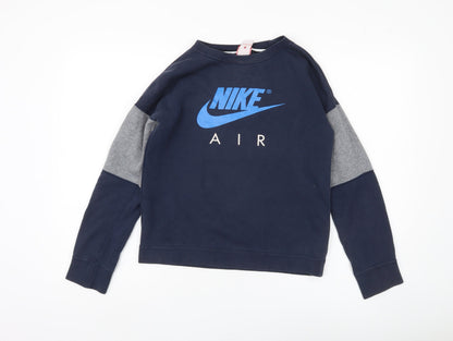 Nike Boys Blue Crew Neck Sweatshirt L with Logo Accents