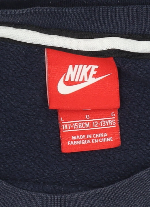 Nike Boys Blue Crew Neck Sweatshirt L with Logo Accents