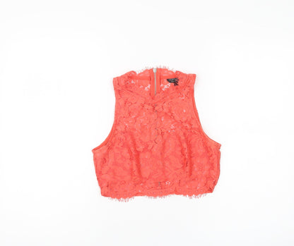 Womens UK Size 8 Topshop Red Cropped Blouse