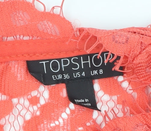 Womens UK Size 8 Topshop Red Cropped Blouse