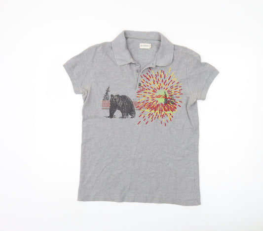 AllSaints Women's Grey Polo Shirt, Small, Graphic Design