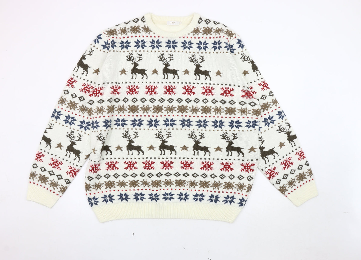 Cotton Traders Men's Ivory Christmas Pullover, 2XL, Knit