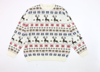 Cotton Traders Men's Ivory Christmas Pullover, 2XL, Knit