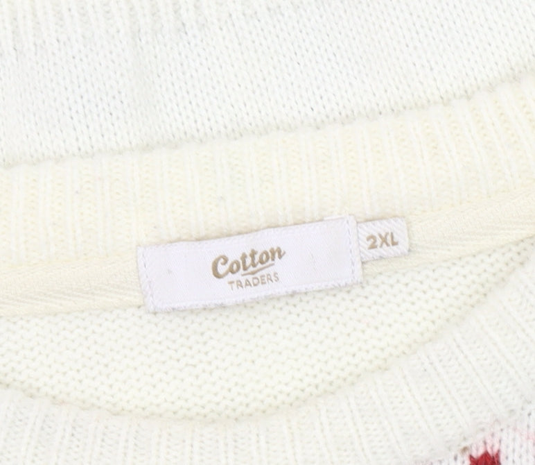 Cotton Traders Men's Ivory Christmas Pullover, 2XL, Knit