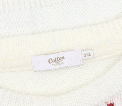 Cotton Traders Men's Ivory Christmas Pullover, 2XL, Knit