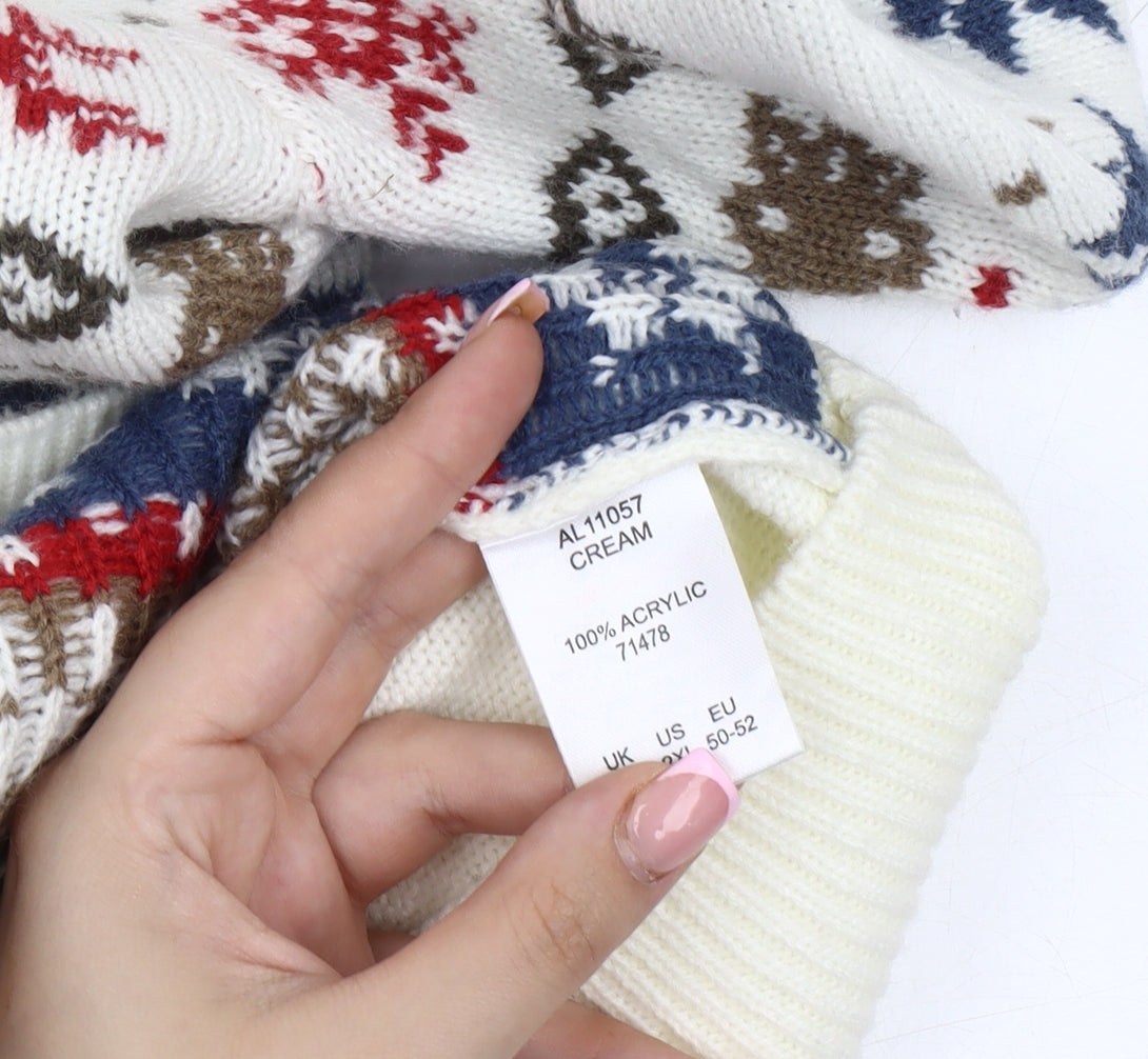 Cotton Traders Men's Ivory Christmas Pullover, 2XL, Knit