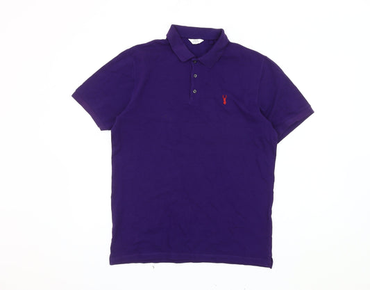 Next Men's Purple Polo Shirt, M, Solid Short Sleeve